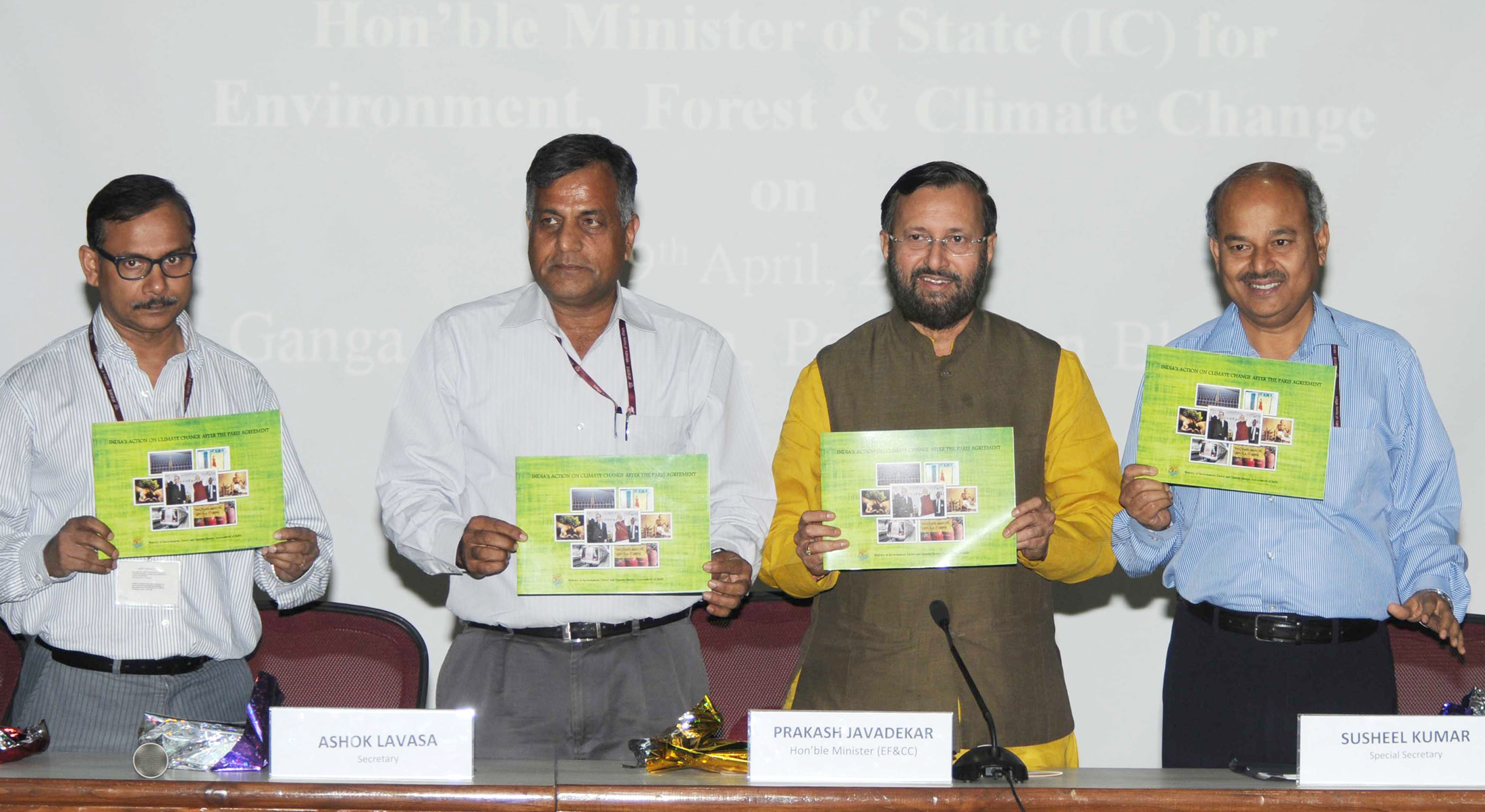 India’s Minister for Environment, Forest and Climate Change (Independent Charge), Prakash Javadekar holding a press conference on post-Paris agreement, in New Delhi, on April 19, 2016.