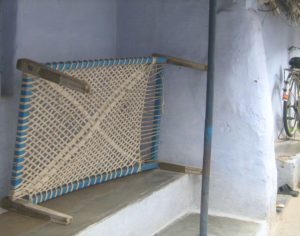 Traditional cots made with rope in India are known as khats or khatiyas in Hindi