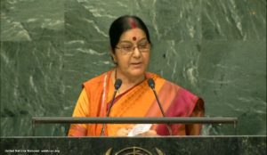 Sushma Swaraj delivering her speech at UN General Assembly