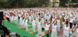 Many people participate in the SVYASA World Yoga Day celebration. Picture- svyasa.edu