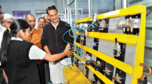 Minister Rajiv Pratap Rudy at an Industrial Training Institute in Jamshedpur, Jharkhand (East India)