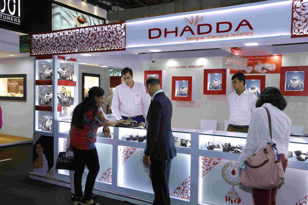 A booth at the jewellery trade fair attended by visitors