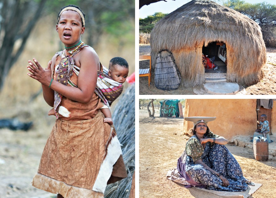 San women of Ghanzi in Botswana and their village life
