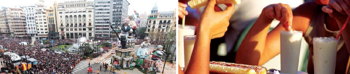 (Left) Large gathering at the Mascleta event; (Right) People relishing Cubanito, a famous drink in Alicante