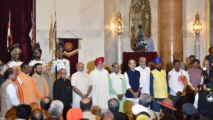 Prime Minister Narendra Modi with 19 new members of his cabinet who took oath at the Rashtrapati Bhavan yesterday