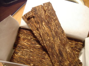 Tobacco that will be sliced into flakes