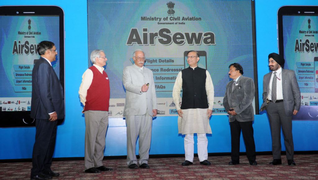 The Union Minister for Civil Aviation Ashok Gajapathi Raju Pusapati launching the AirSewa Portal in New Delhi