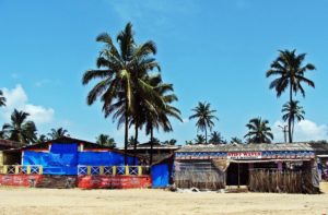 The Bogmalo beach in Goa. Beaches in Goa are filled with shacks as restaurants and places to stay.