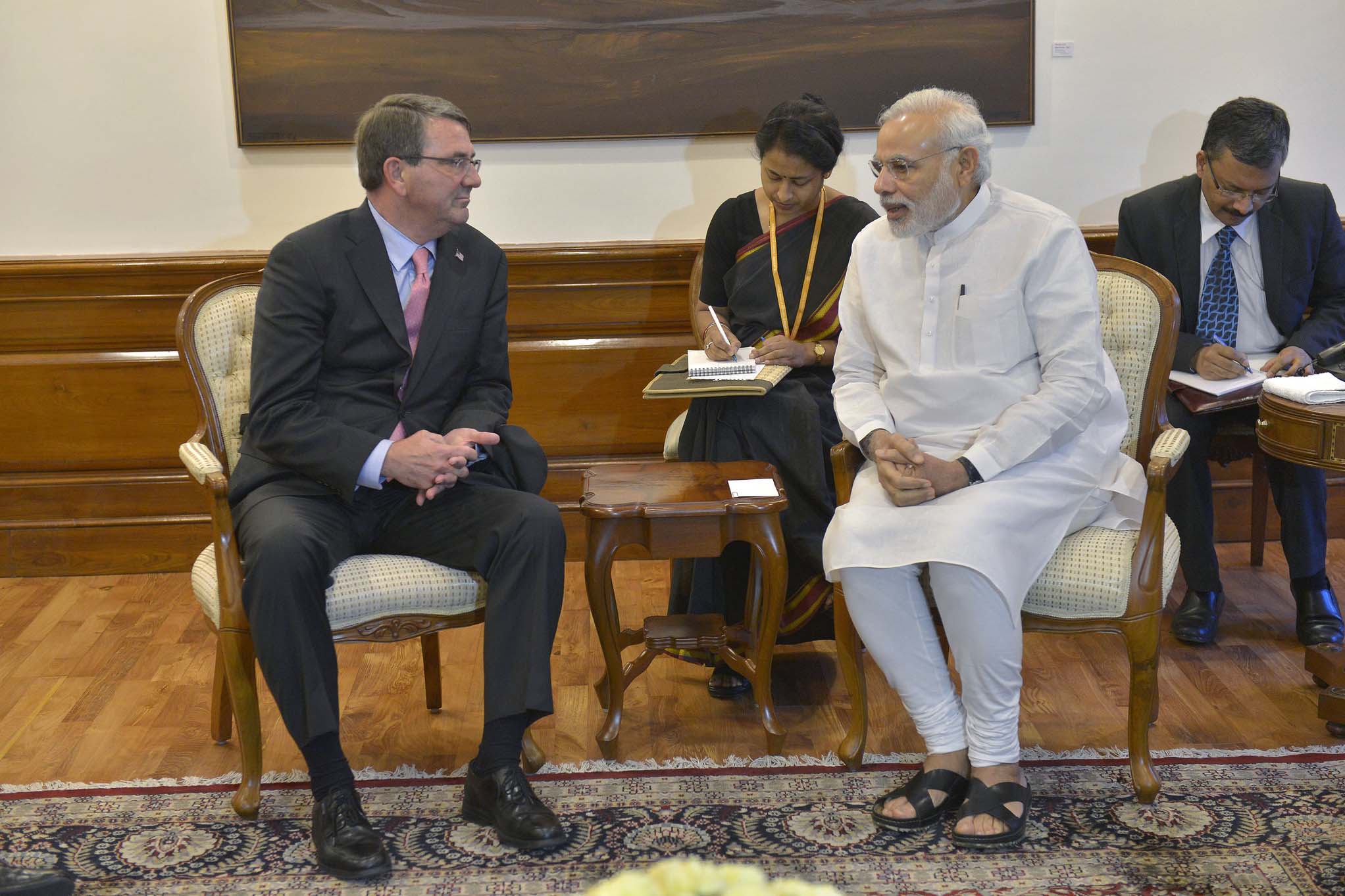 Outgoing US Secretary of Defense Ashton Carter with Indian Prime minister Narendra Modi 