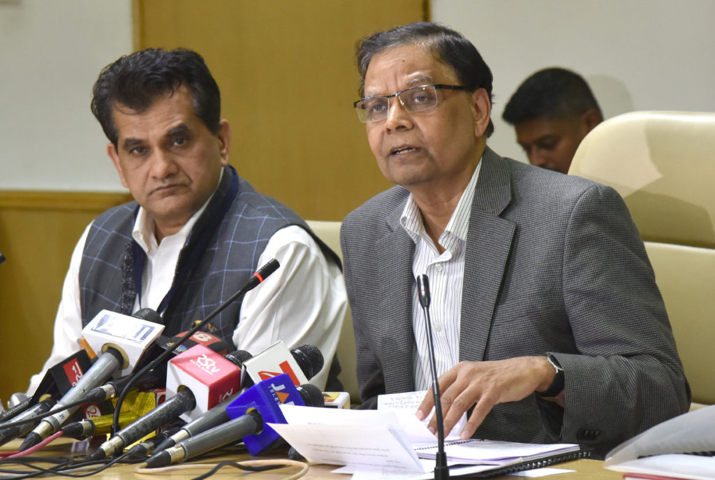 The Vice Chairman, NITI Aayog, Dr. Arvind Panagariya briefing the media after the Governing Council Meeting, in New Delhi