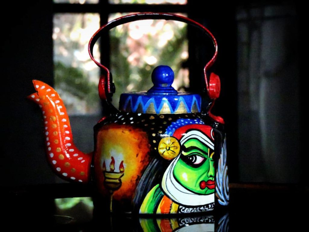 A hand-painted kettle