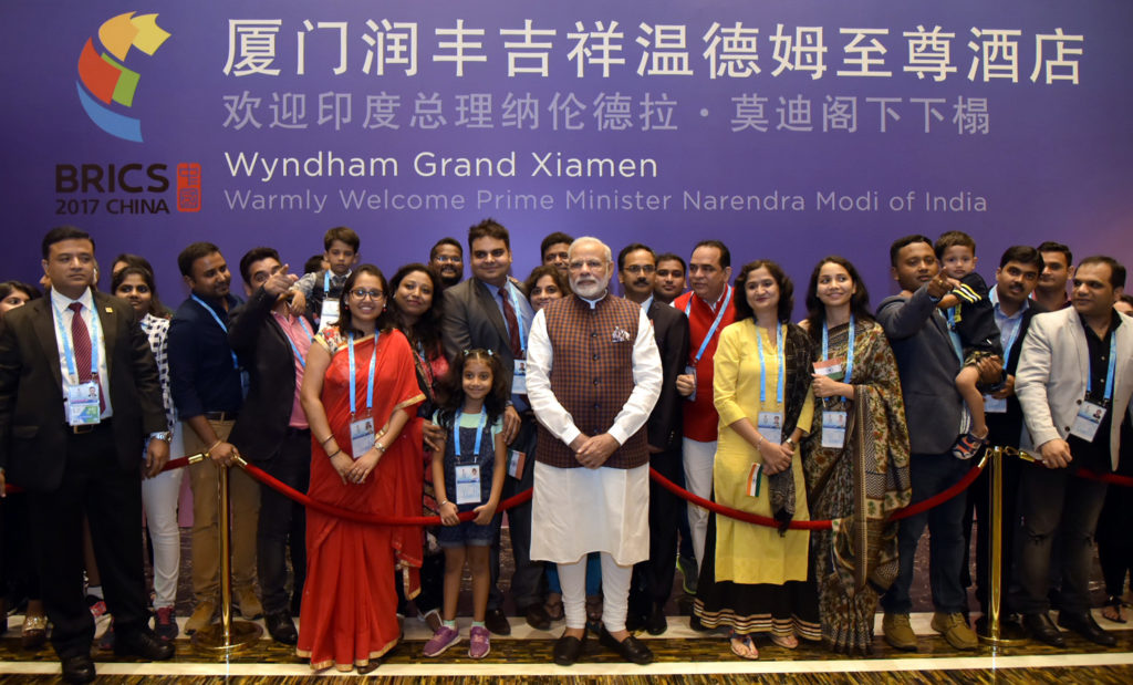 Indian diaspora in China welcomed PM Modi on his arrival Photo courtesy: PIB India