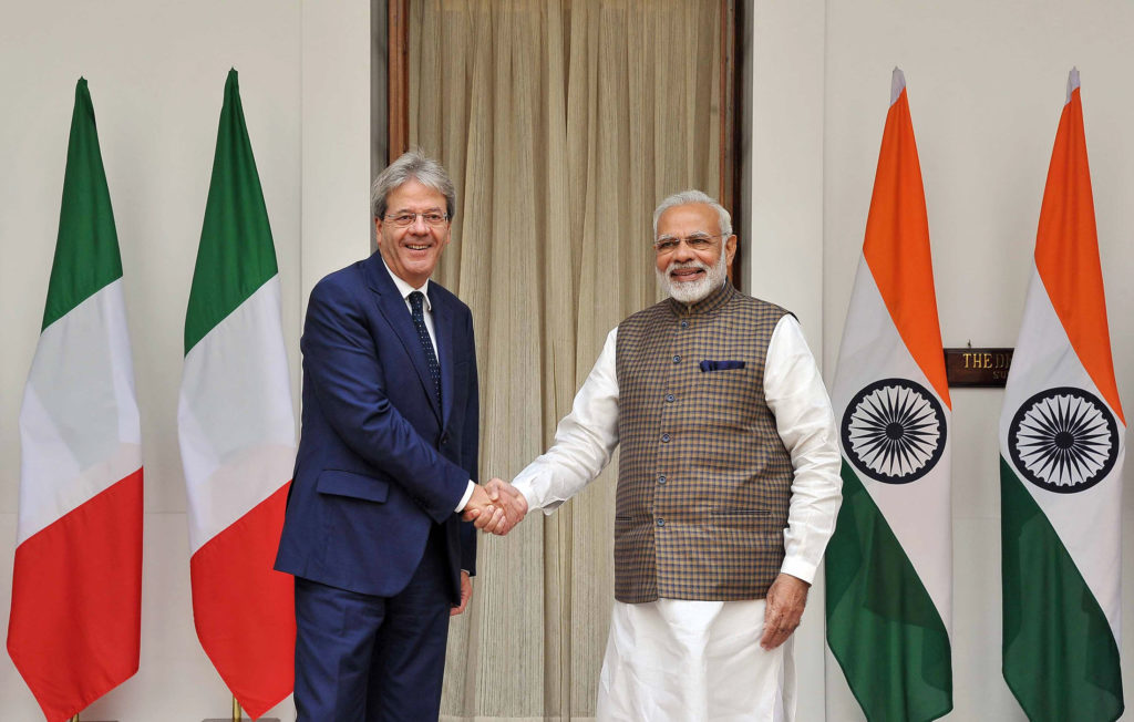 Indian PM, Narendra Modi with the PM of the Republic of Italy, Paolo Gentiloni, at Hyderabad House, in New Delhi (PC: PIB)