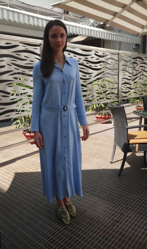 Franciska looked dapper in a blue maxi dress before the screening of her film