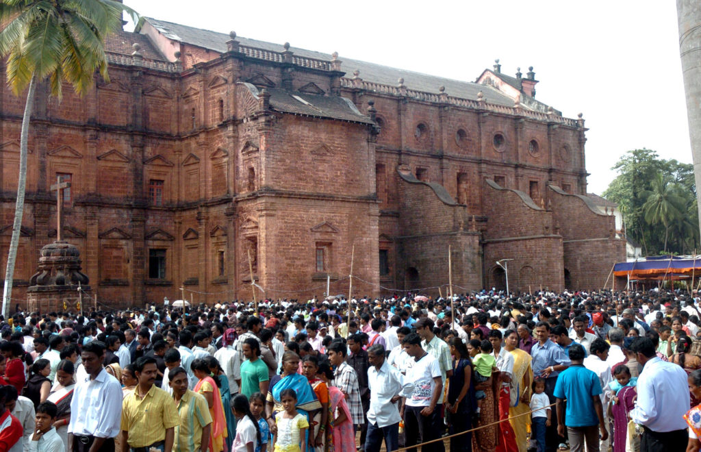 Devotees procession at St. Francis Xavier Church, Goa during the celebration of Feast 