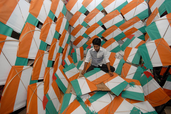 Tricolour kites being sold during the Indian Independence Day