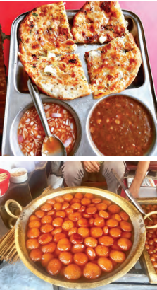 Above: The savoury Amritsari kulcha and chole (crisp bread and chickpeas); Below: The sweet gulab jamun 
