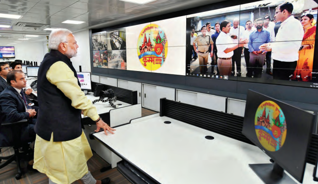 Prime Minister Narendra Modi at the inauguration of a state-of-the-art Command and Control Centre for the Kumbh Mela at Prayagraj in Uttar Pradesh