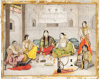  Représentation d’un groupe de courtisanes en Inde du Nord, XIXe siècle