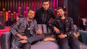 Hardik Pandya, Karan Johar et KL Rahul lors de l'émission Koffee with Karan.