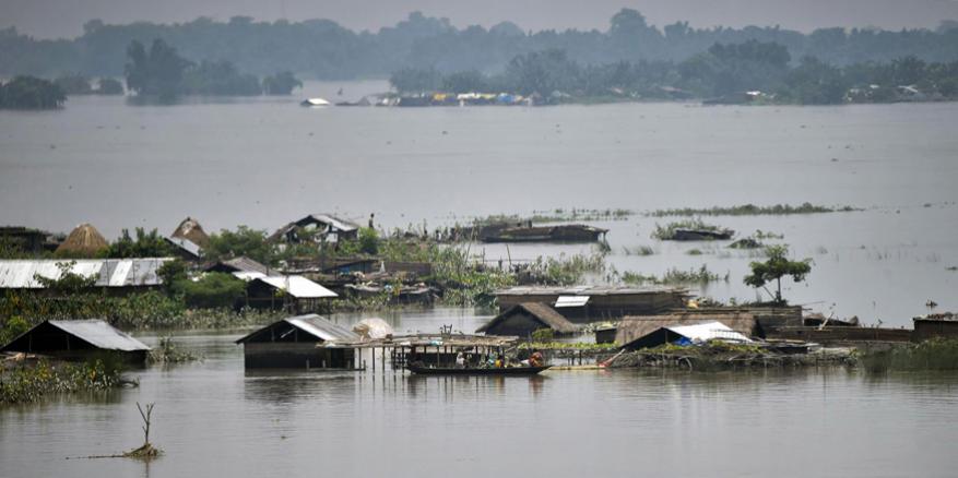 A submerged village in flood-affected Assam