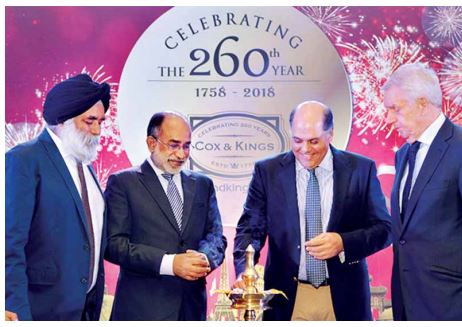 Peter Kerkar (second from right), group CEO, Cox & Kings, lighting the lamp to commence the celebration of Cox & Kings’ 260th anniversary in Delhi in 2018
