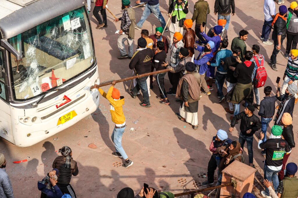 protestor attack a bus