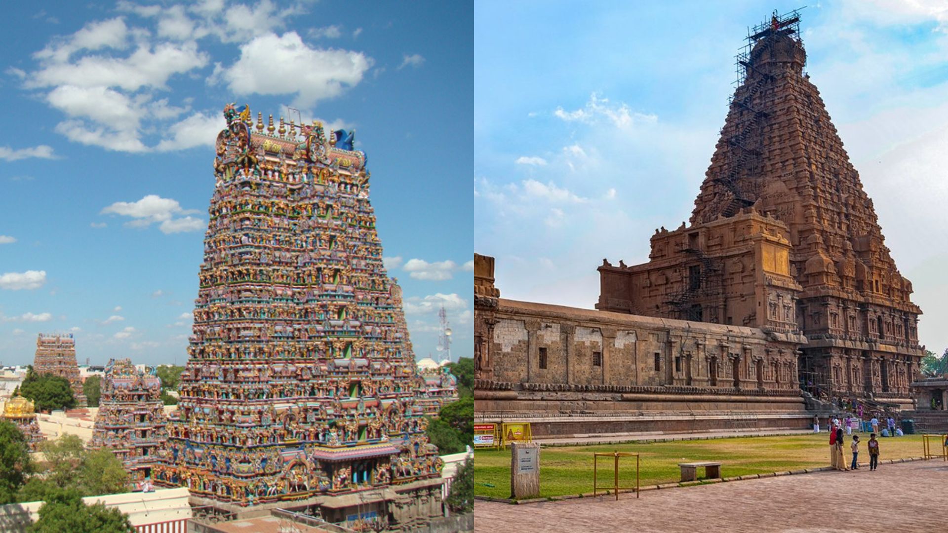 South Indian temples use granite and sandstone extensively, highlighting durability and grandeur